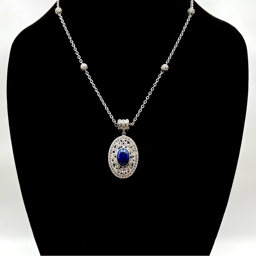 Joseph Esposito Sterling Silver Oval Lapis Lazuli CZ
Magnetic Pendant & Necklace